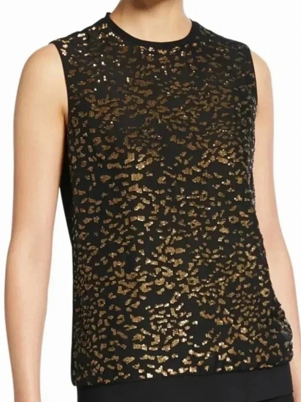 Elie Tahari Azelia Sleeveless Silk Top Leopard Print Gold Sequins Small NWT